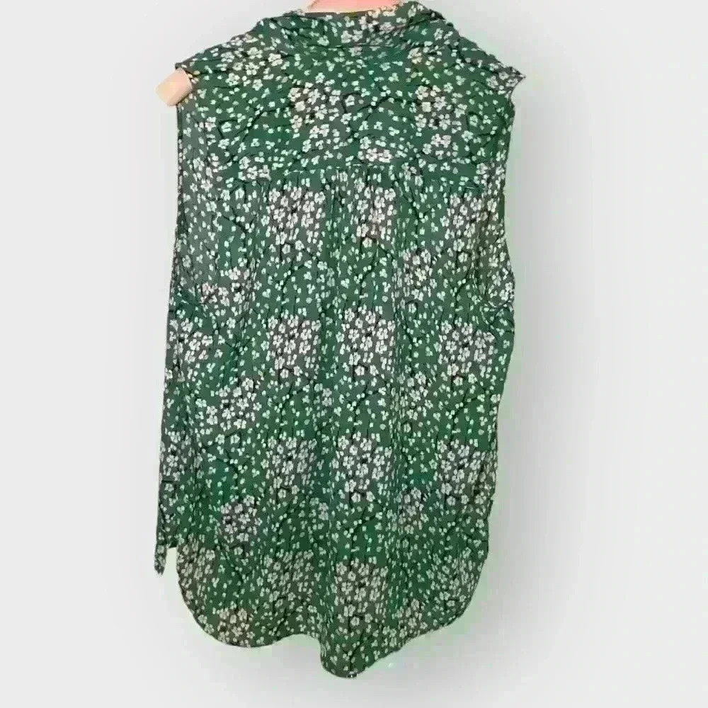 Green Floral Tie Sleveless Blouse - Picture 3 of 4